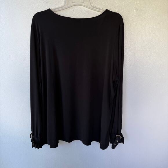 Susan Graver Liquid knit size 3X Black boat neck button cuff blouse - Picture 7 of 11